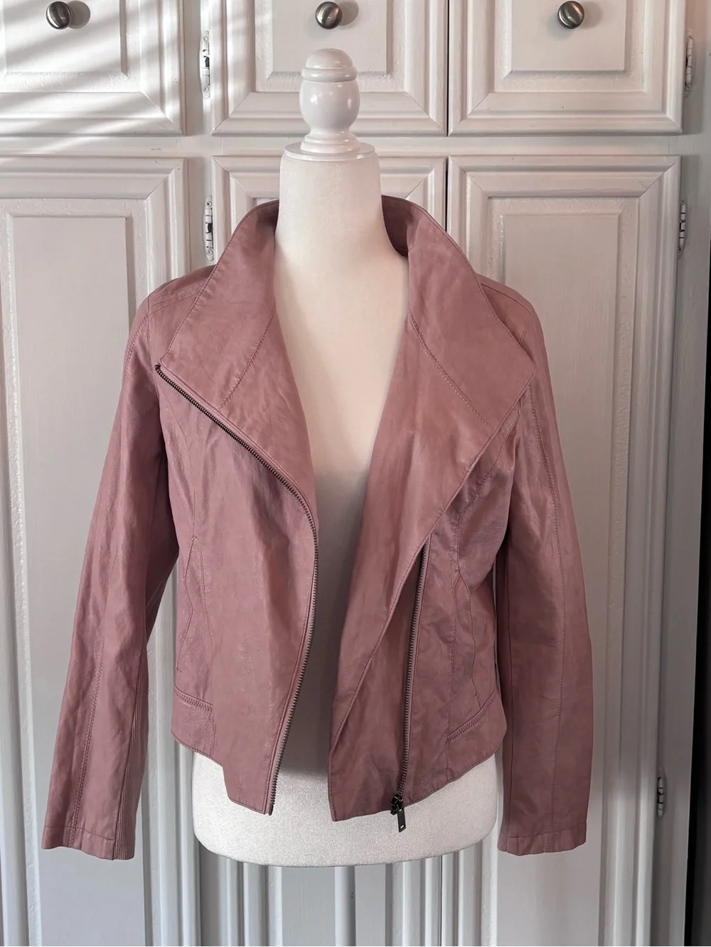 Anthropologie Dusty Rose Asymmetrical Zip Faux Leather Jacket sz S